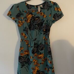 Mimi Chica Turquoise Miniskirt Dress with Mustard and Charcoal Floral Design